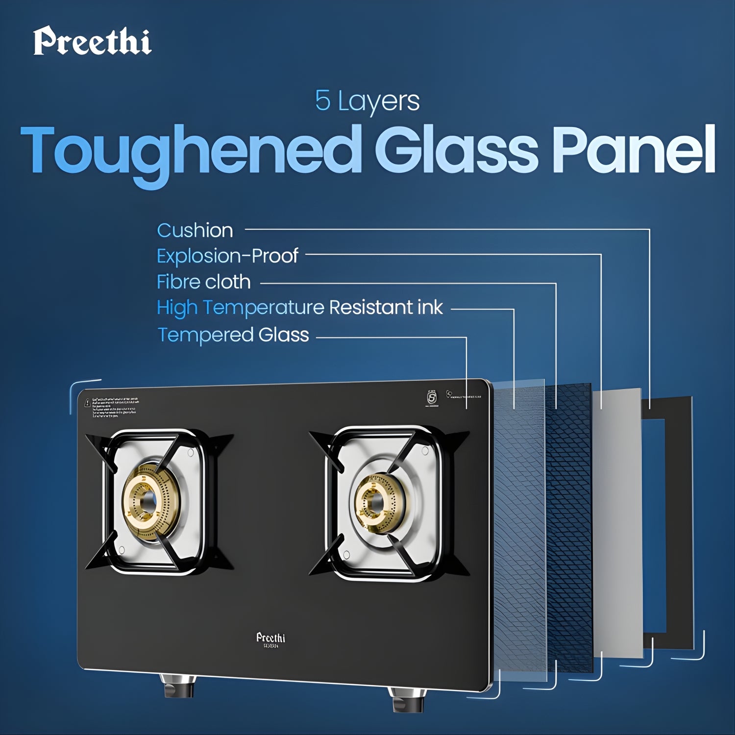 Preethi Silverin Toughened Glass Top 2 Burner Manual Gas Stove- Black_4