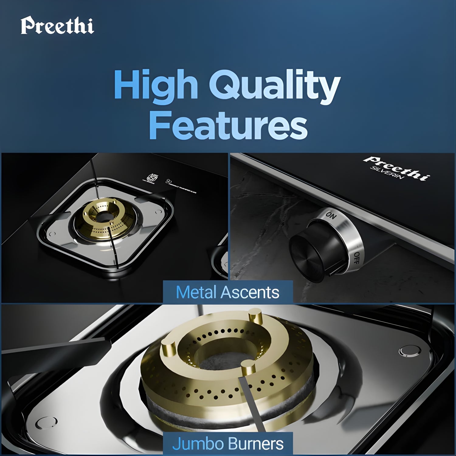 Preethi Silverin Toughened Glass Top 2 Burner Manual Gas Stove- Black_5