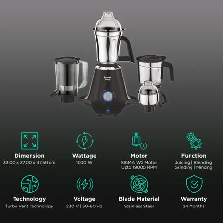 Preethi Taurus Plus MG257 Mixer Grinder 1000 Watts - Black_2