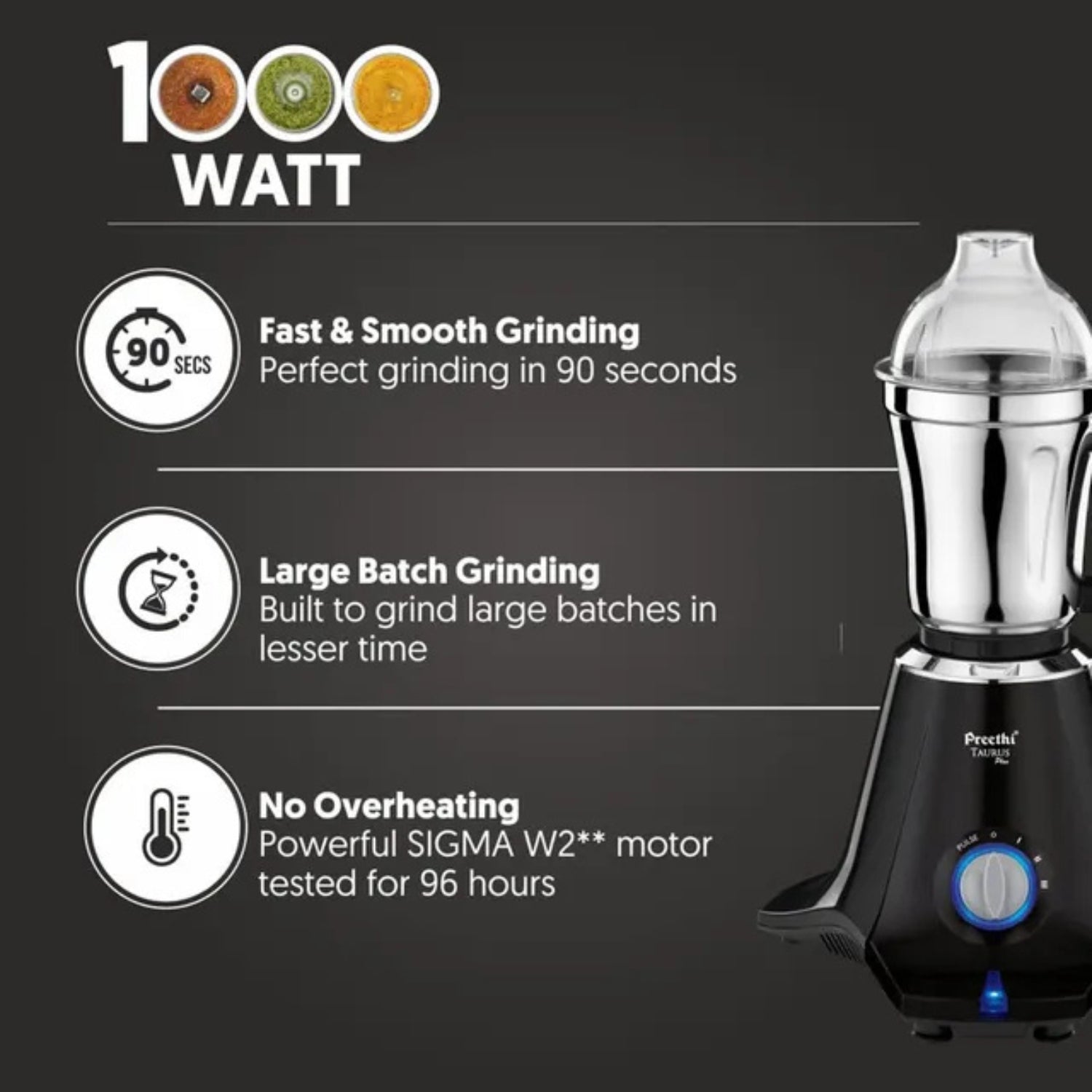 Preethi Taurus Plus MG257 Mixer Grinder 1000 Watts - Black_6