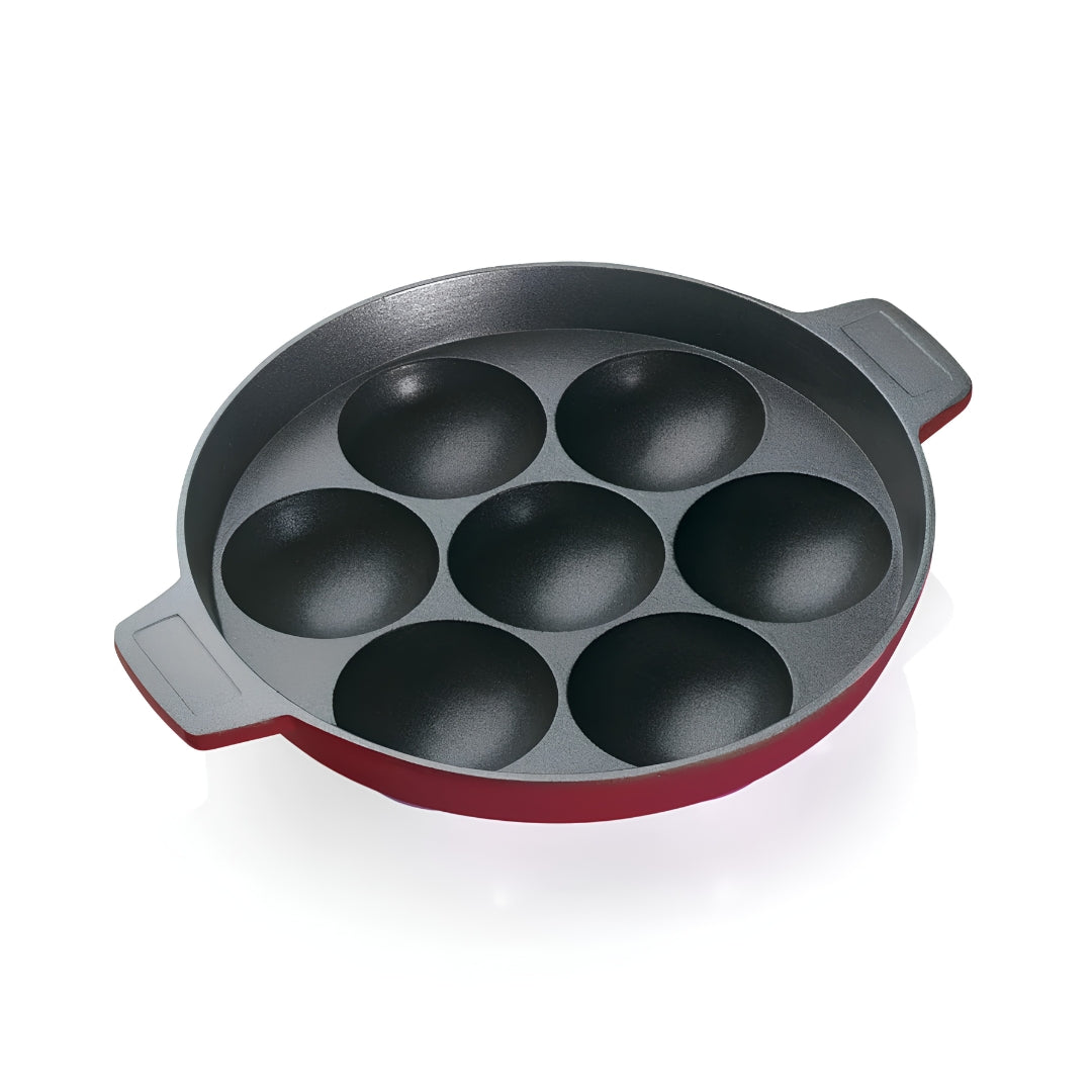 Premier Non Stick Deluxe Paniyara Pan with Handle 7 Cavity - Maroon