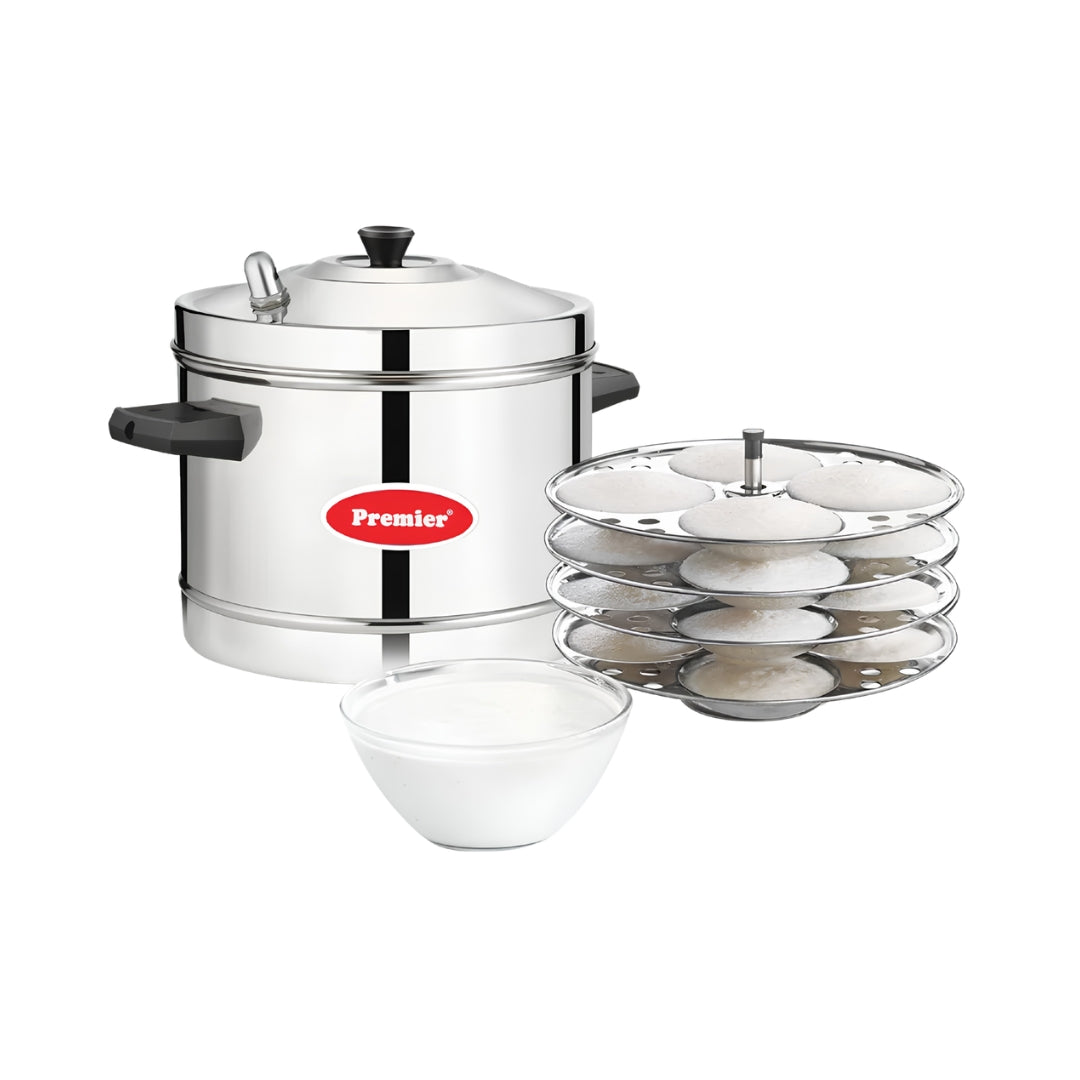Premier Stainless Steel Induction Compatible Idly Cooker 4 Plates \ 16 Idlies - Silver