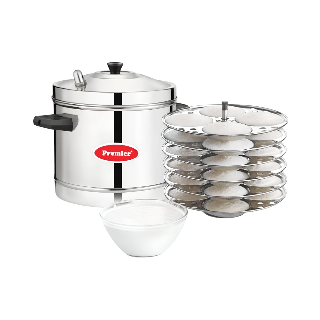 Premier Stainless Steel Induction Compatible Idly Cooker 6 Plates \ 24 Idlies - Silver