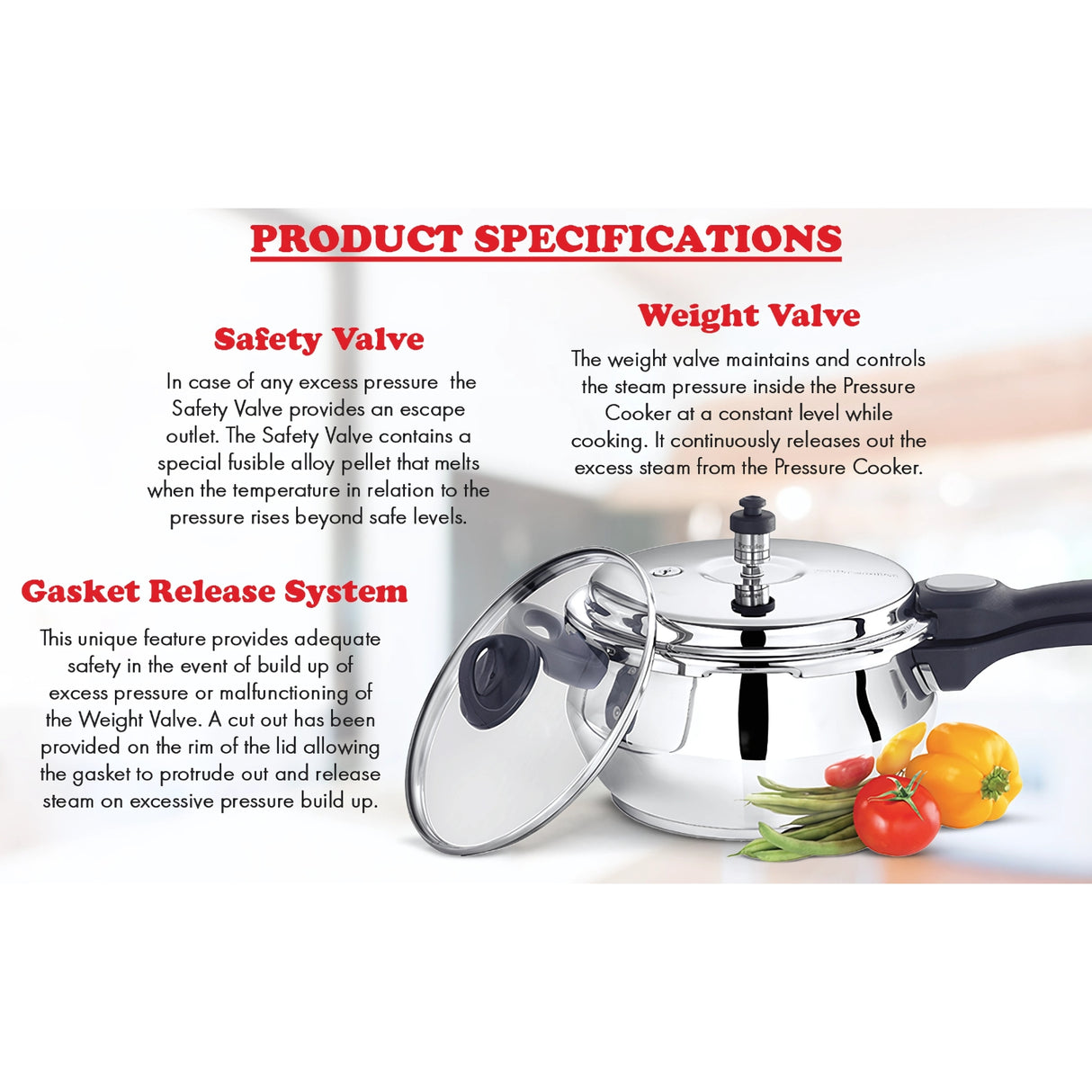 Premier Handi Pressure Cooker SS Body with Glass Lid 5 L