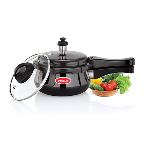 Premier Cucina Hard Anodized Handi Pressure Cooker with Glass Lid 5.5L - Black