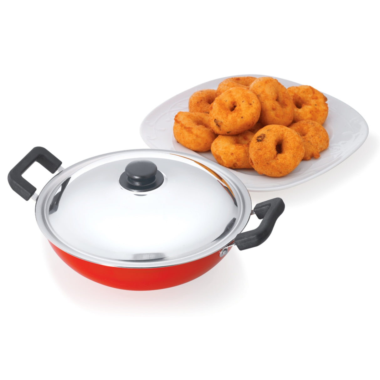 Premier Non Stick Kadai with SS lid 30 cm - Red