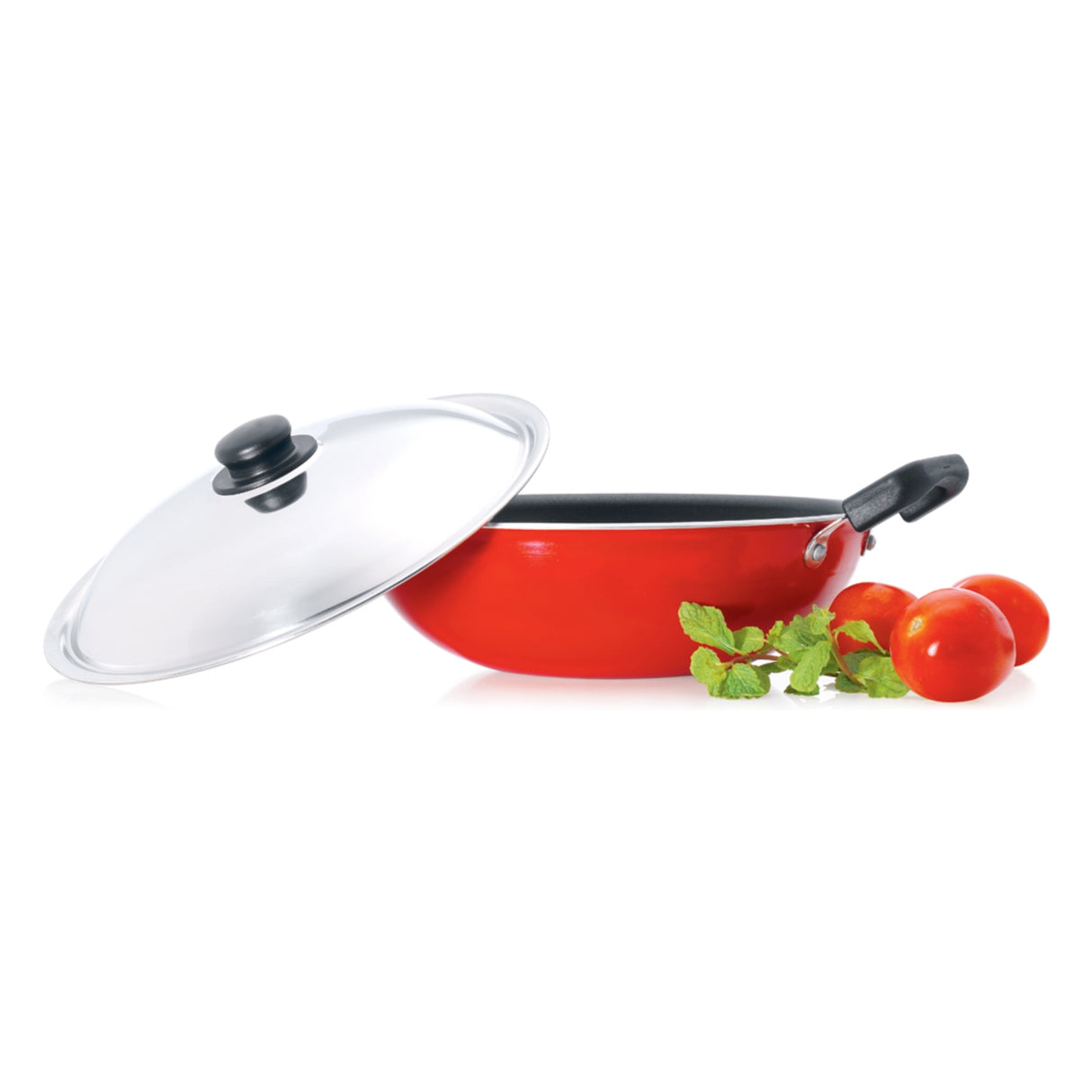 Premier Non Stick Kadai with SS lid 30 cm - Red