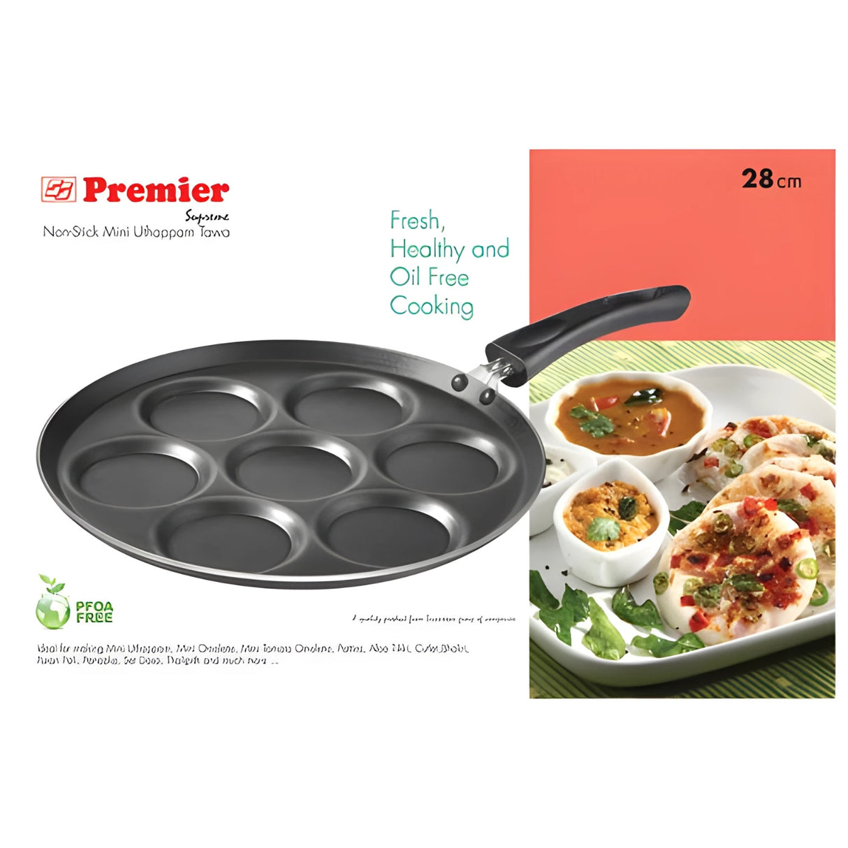 Premier Non Stick Mini Uthappam Tawa 7 cavity 28 cm - Black