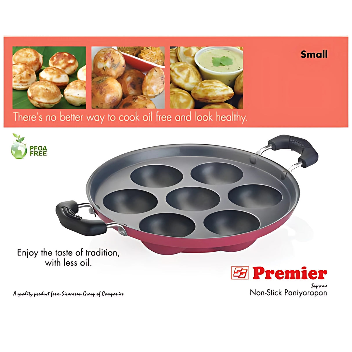 Premier Deluxe Paniyaram Pan Small 7 Cavity - Red