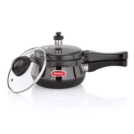 Premier Cucina Hard Anodised Handi Pressure Cooker with Glass Lid 5.5 L - Black_1