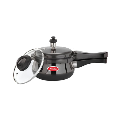 Premier Cucina Hard Anodised Handi Pressure Cooker with Glass Lid 5.5 L - Black_Front View