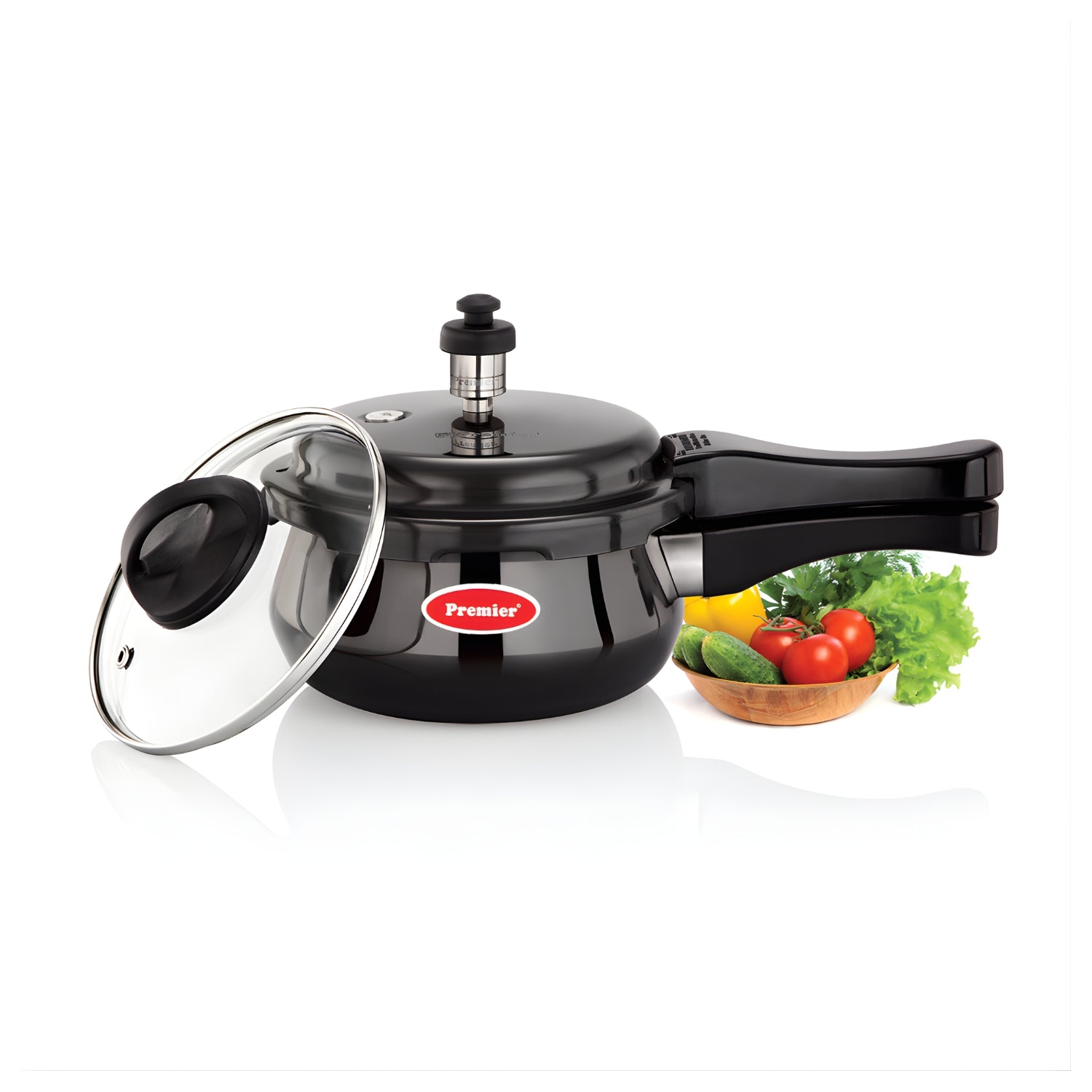 Premier Cucina Trendy Hard Anodised Handi Pressure Cooker with Glass Lid 3 L - Black_2
