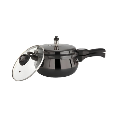 Premier Cucina Trendy Hard Anodised Handi Pressure Cooker with Glass Lid 3 L - Black_Front View