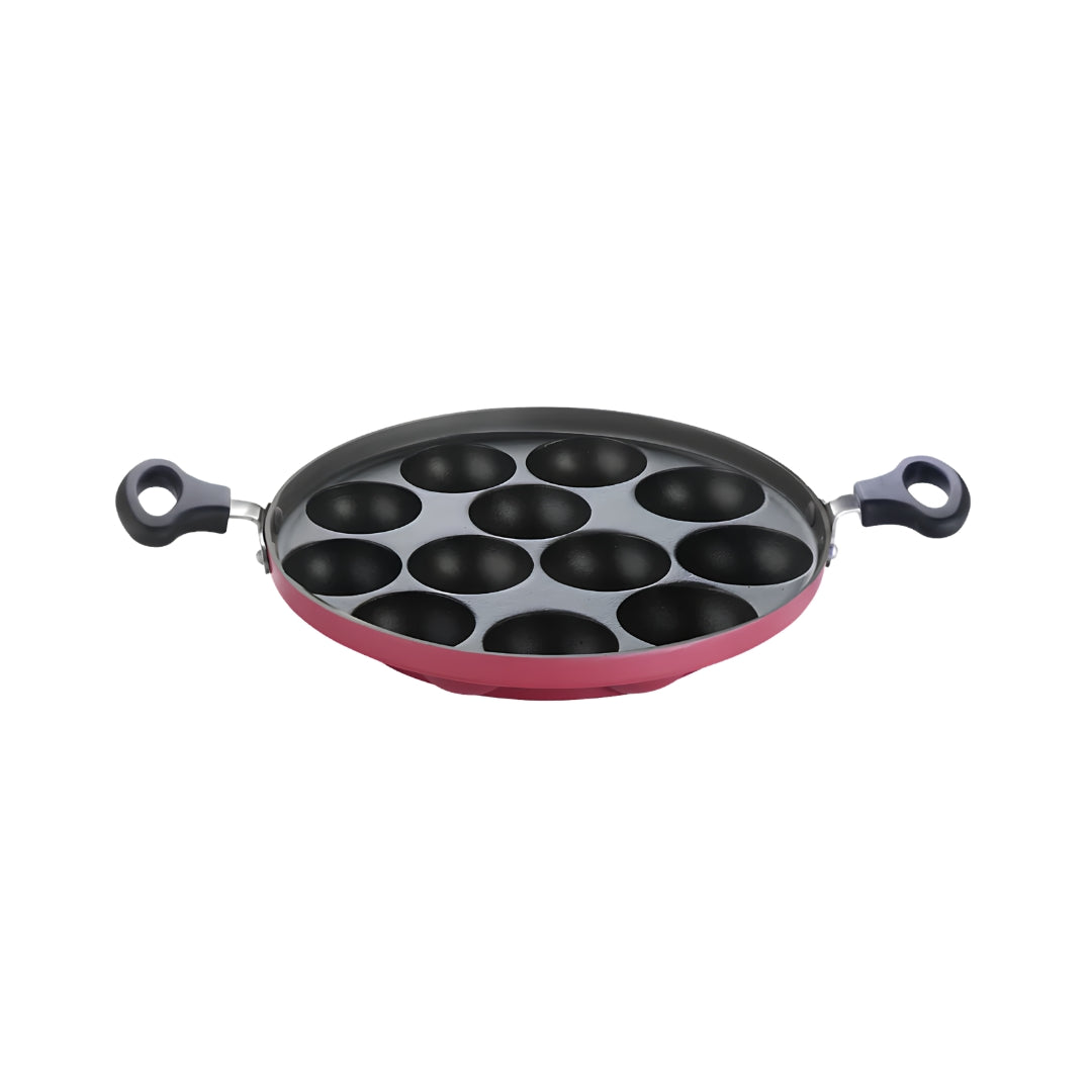Premier Deluxe Non-Stick Paniyaram Pan Large 12 Cavities - Red_Front View