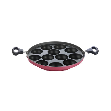 Premier Deluxe Non-Stick Paniyaram Pan Large 12 Cavities - Red_Front View