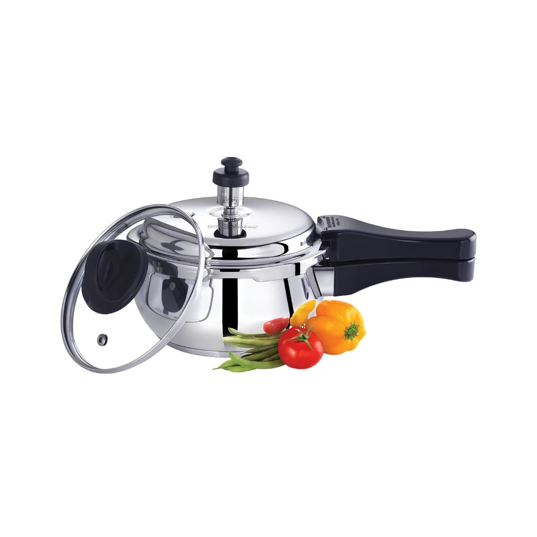 Premier Stainless Steel Handi Pressure Cooker with Glass Lid – 1.5 L_Front View