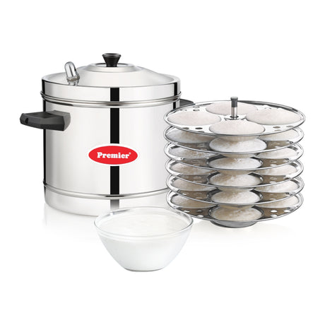 Premier Stainless Steel Induction Compatible Idly Cooker 6 Plates \ 24 Idlies - Silver_1