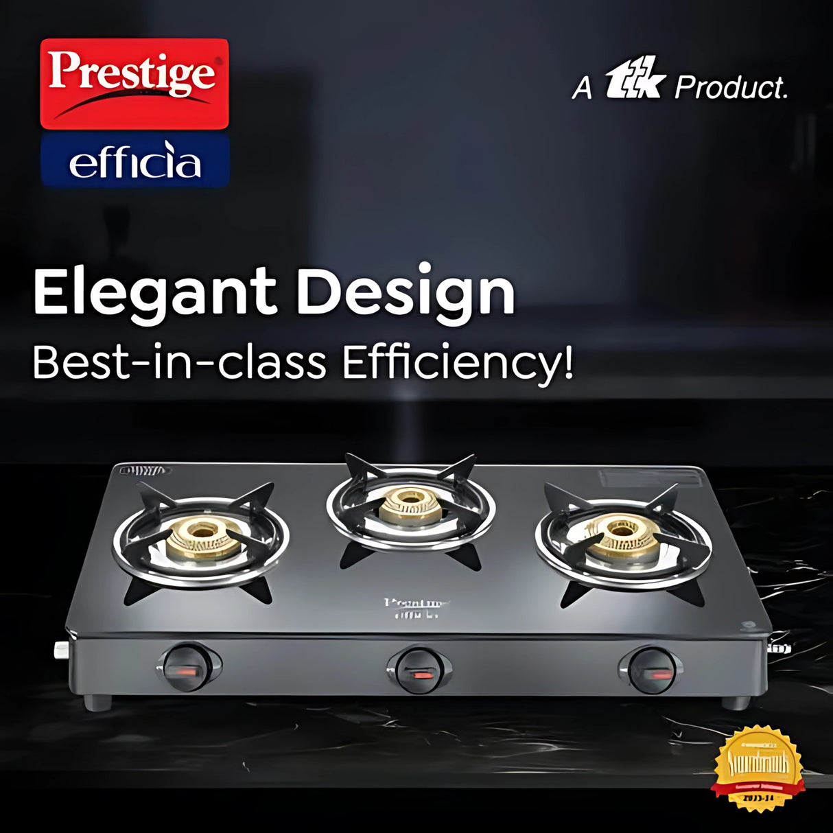 Prestige 40599 Efficia Convertible 3 Burner Glass Top Gas Stove – Black