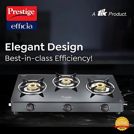 Prestige 40599 Efficia Convertible 3 Burner Glass Top Gas Stove – Black