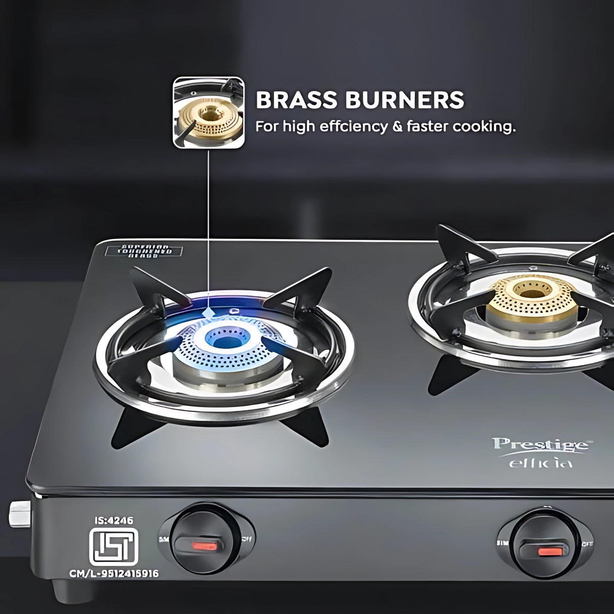Prestige 40599 Efficia Convertible 3 Burner Glass Top Gas Stove – Black