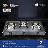 Prestige 40599 Efficia Convertible 3 Burner Glass Top Gas Stove – Black