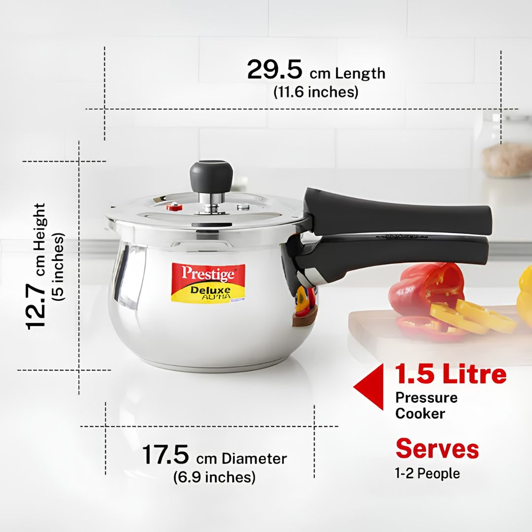 Prestige Deluxe Alpha Svachh SS Spillage Control Handi Pressure Cooker 1.5 L