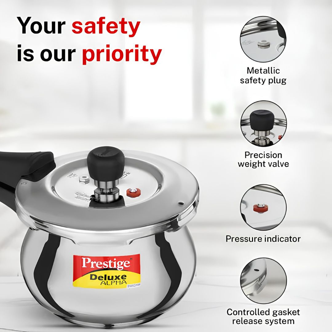 Prestige Deluxe Alpha Svachh SS Spillage Control Handi Pressure Cooker 1.5 L