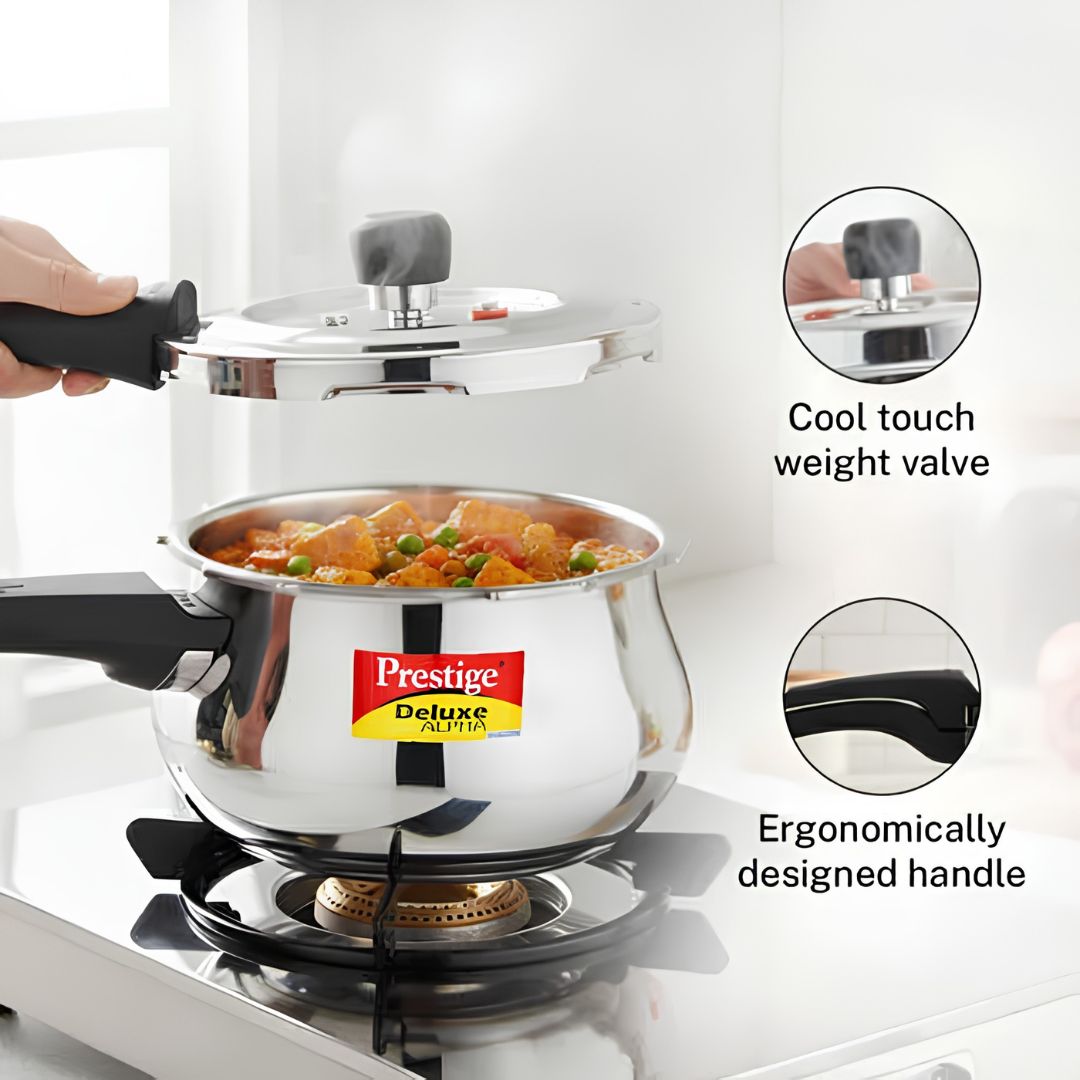 Prestige Deluxe Alpha Svachh SS Spillage Control Handi Pressure Cooker 1.5 L