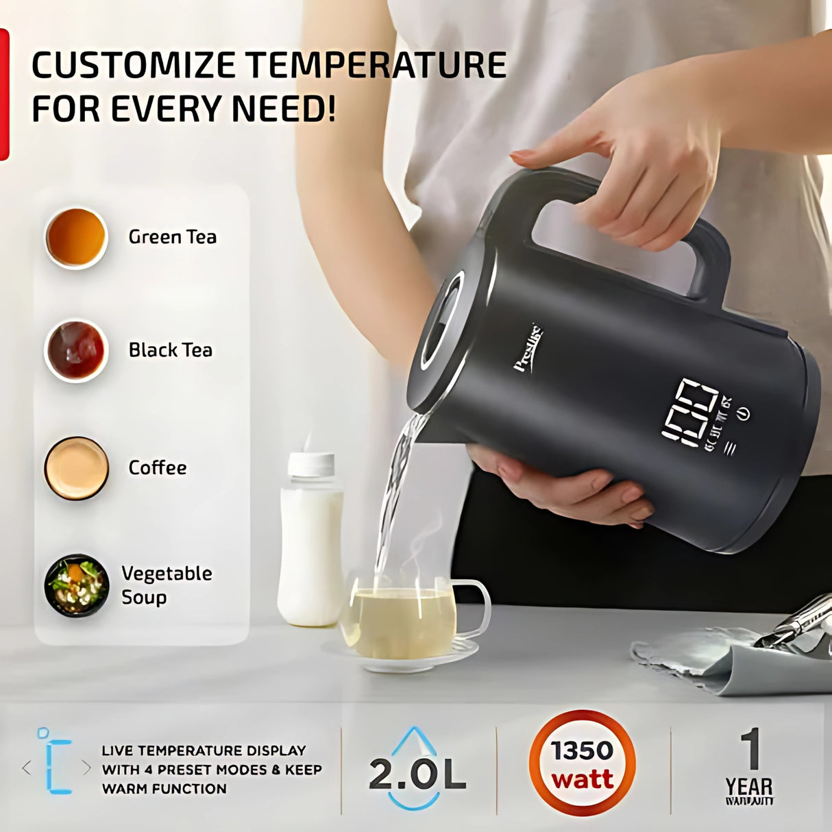 Prestige 41419 Digi aqua  4 Preset Temperature Modes 2L Digital Kettle – Black