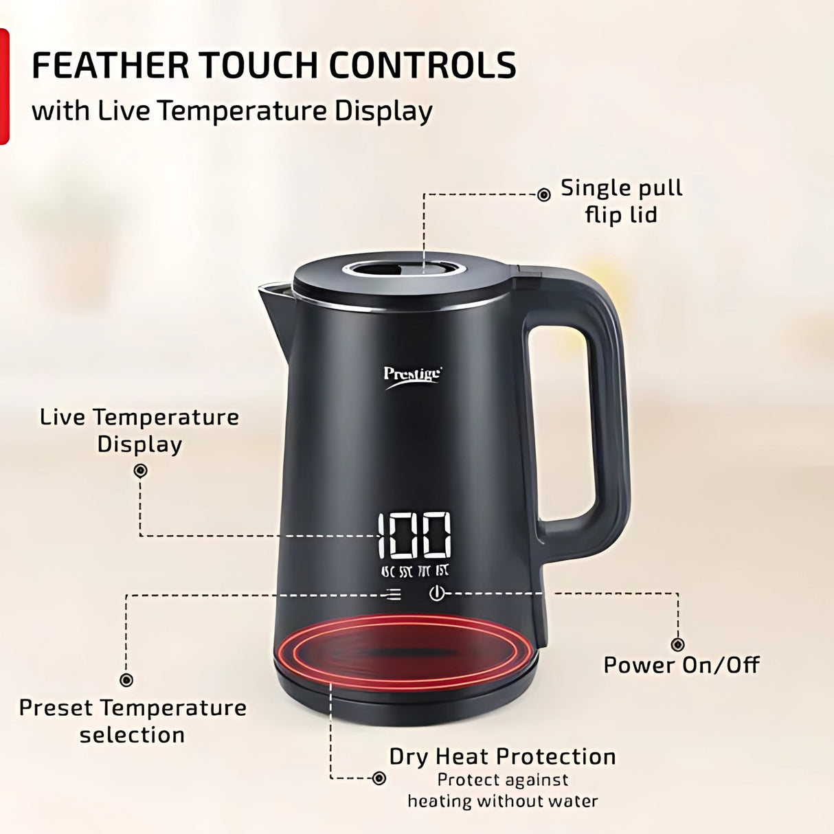 Prestige 41419 Digi aqua  4 Preset Temperature Modes 2L Digital Kettle – Black