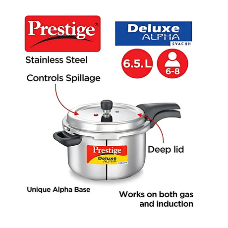Prestige Deluxe Alpha Svachh SS Pressure Cooker 6.5L