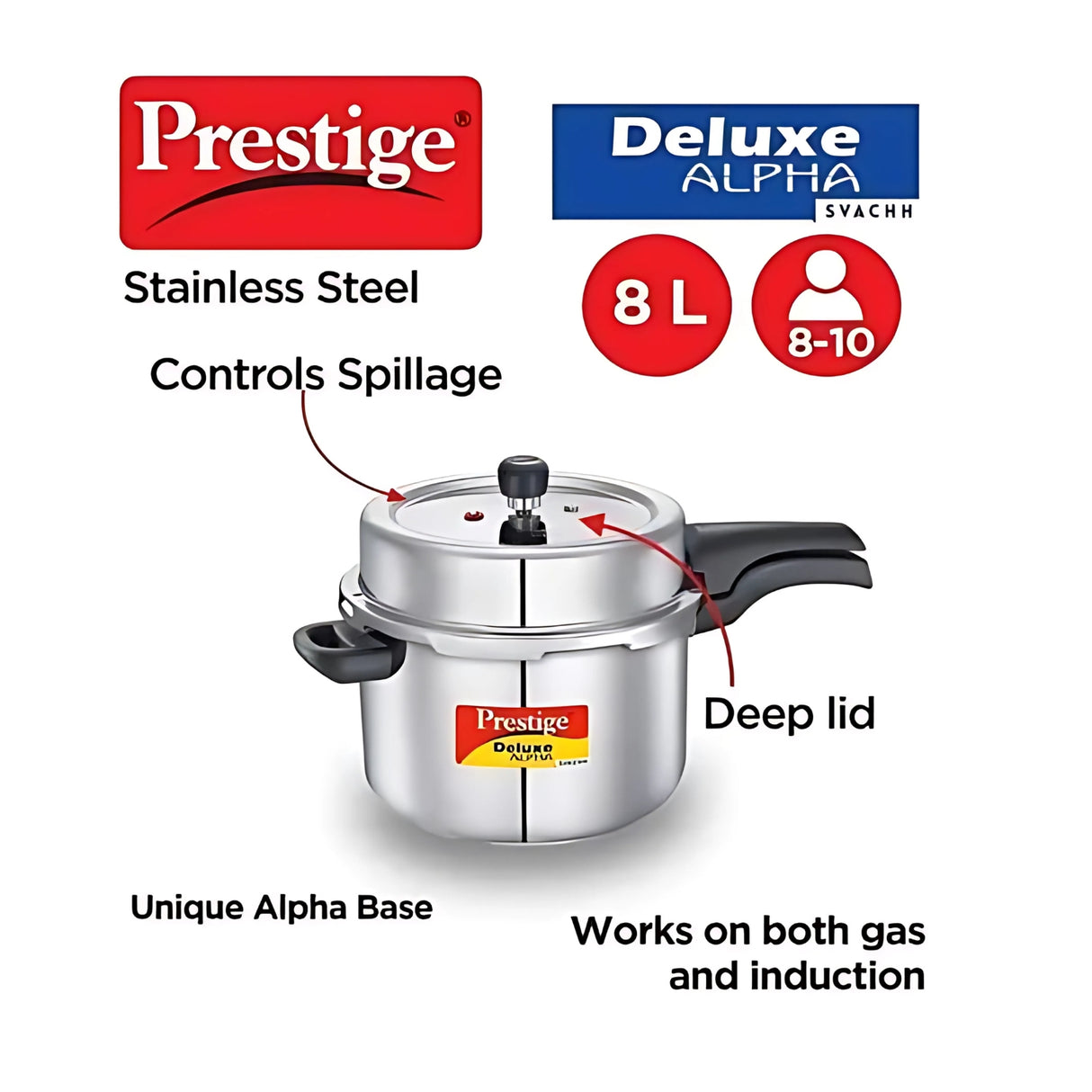 Prestige Deluxe Alpha Svachh SS Pressure Cooker 8 L