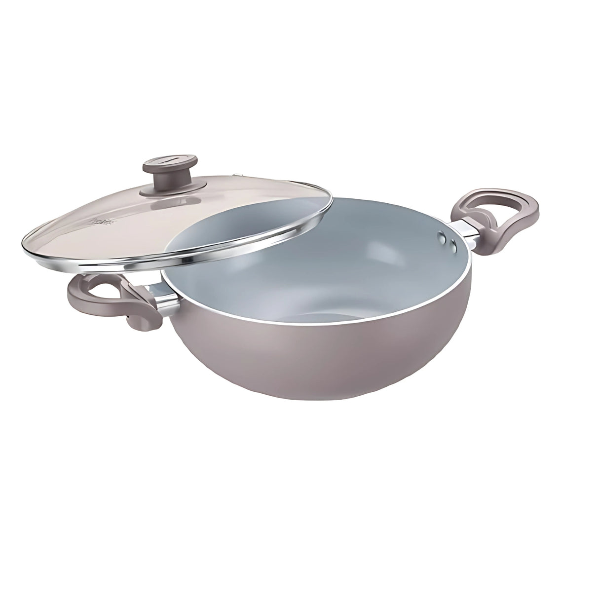 Prestige Ceraglide Duo Ceramic Coating NS Aluminium Deep Kadai with Glass Lid 30 cm – Grey