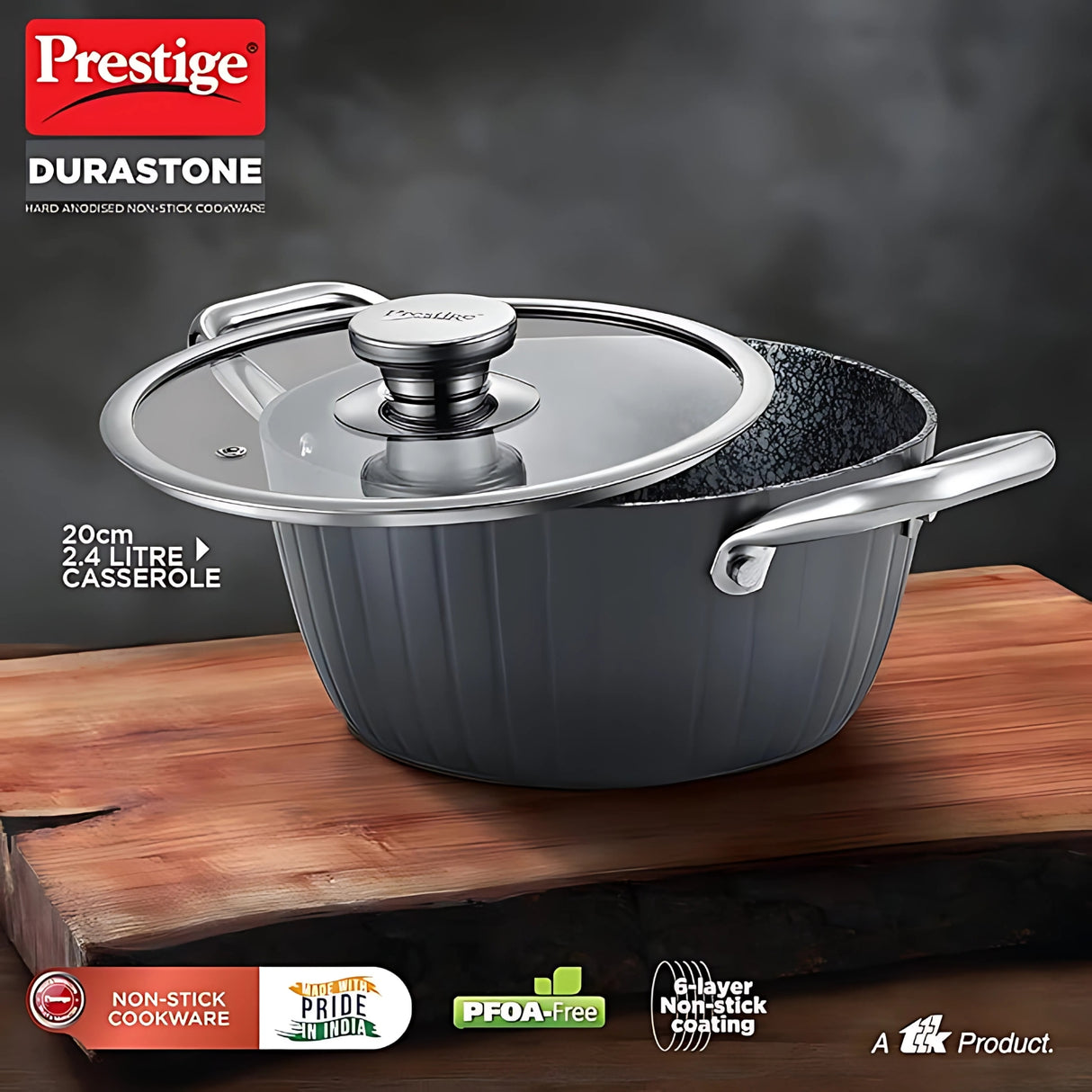 Prestige Durastone Hard Anodized Casserole 20 cm - Black