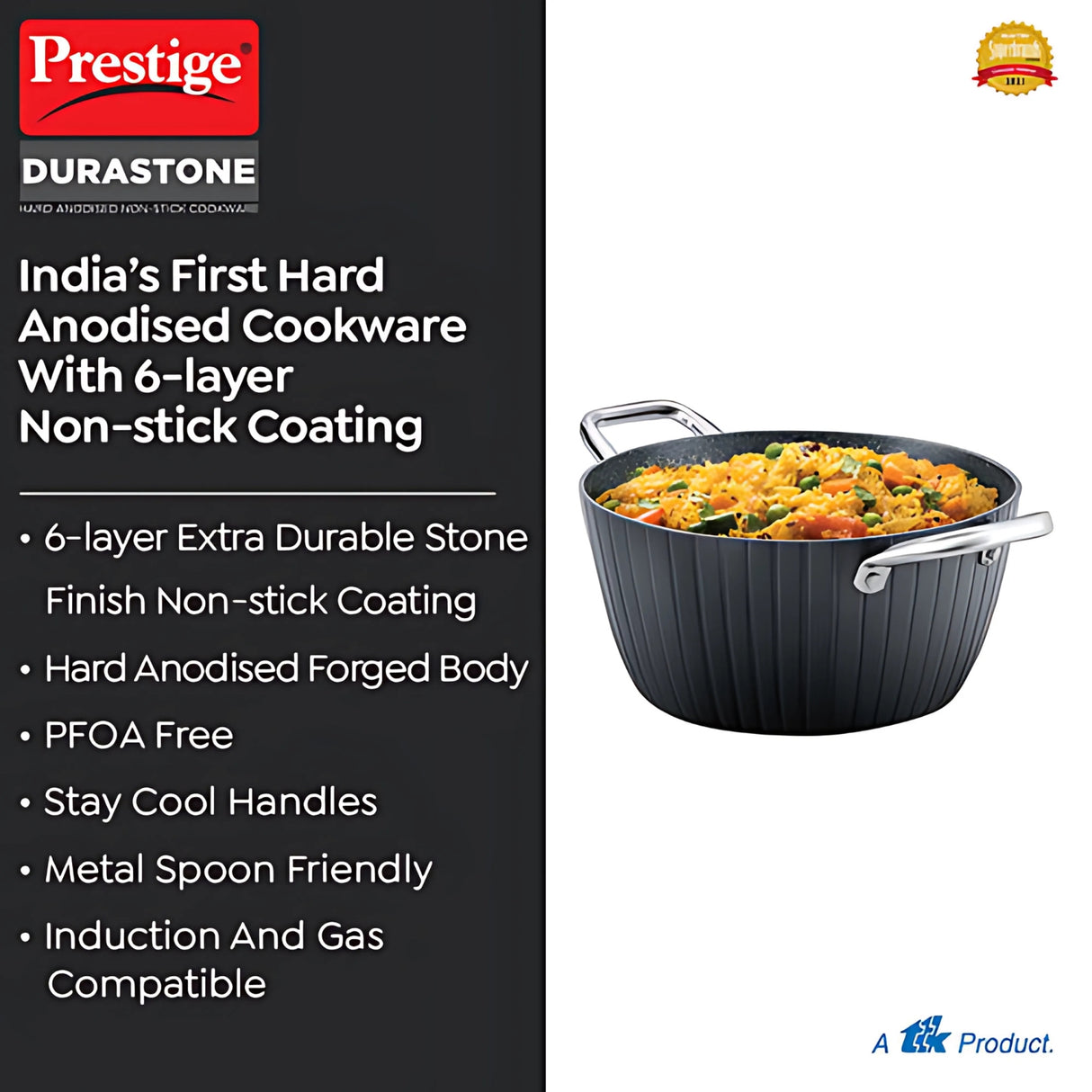 Prestige Durastone Hard Anodized Casserole 24 cm - Black