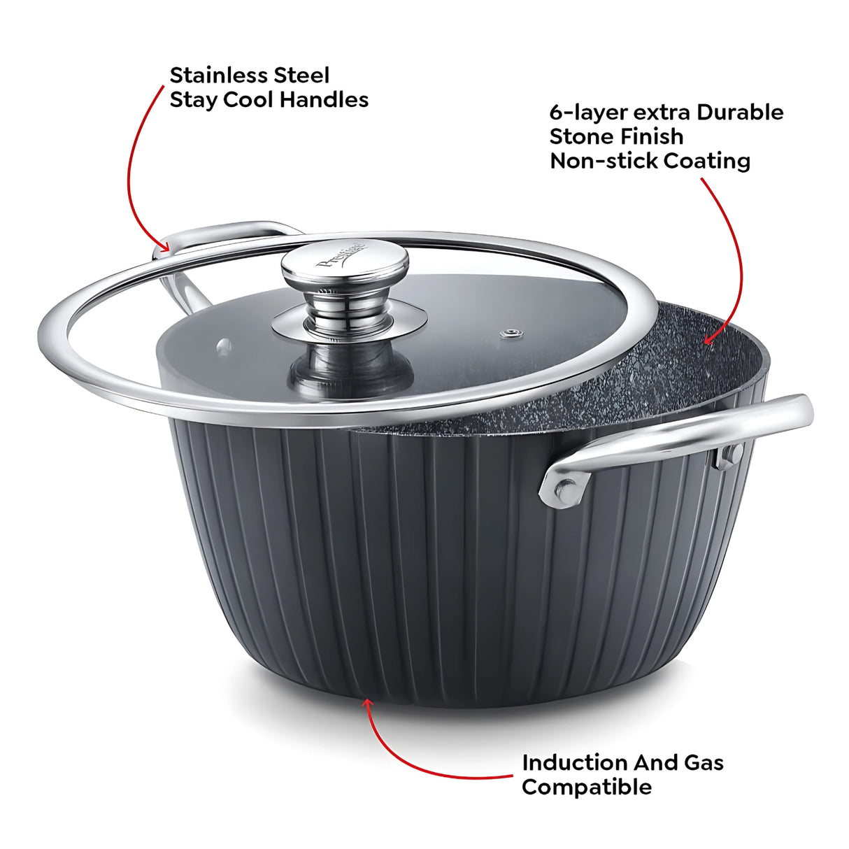 Prestige Durastone Hard Anodized Casserole 24 cm - Black