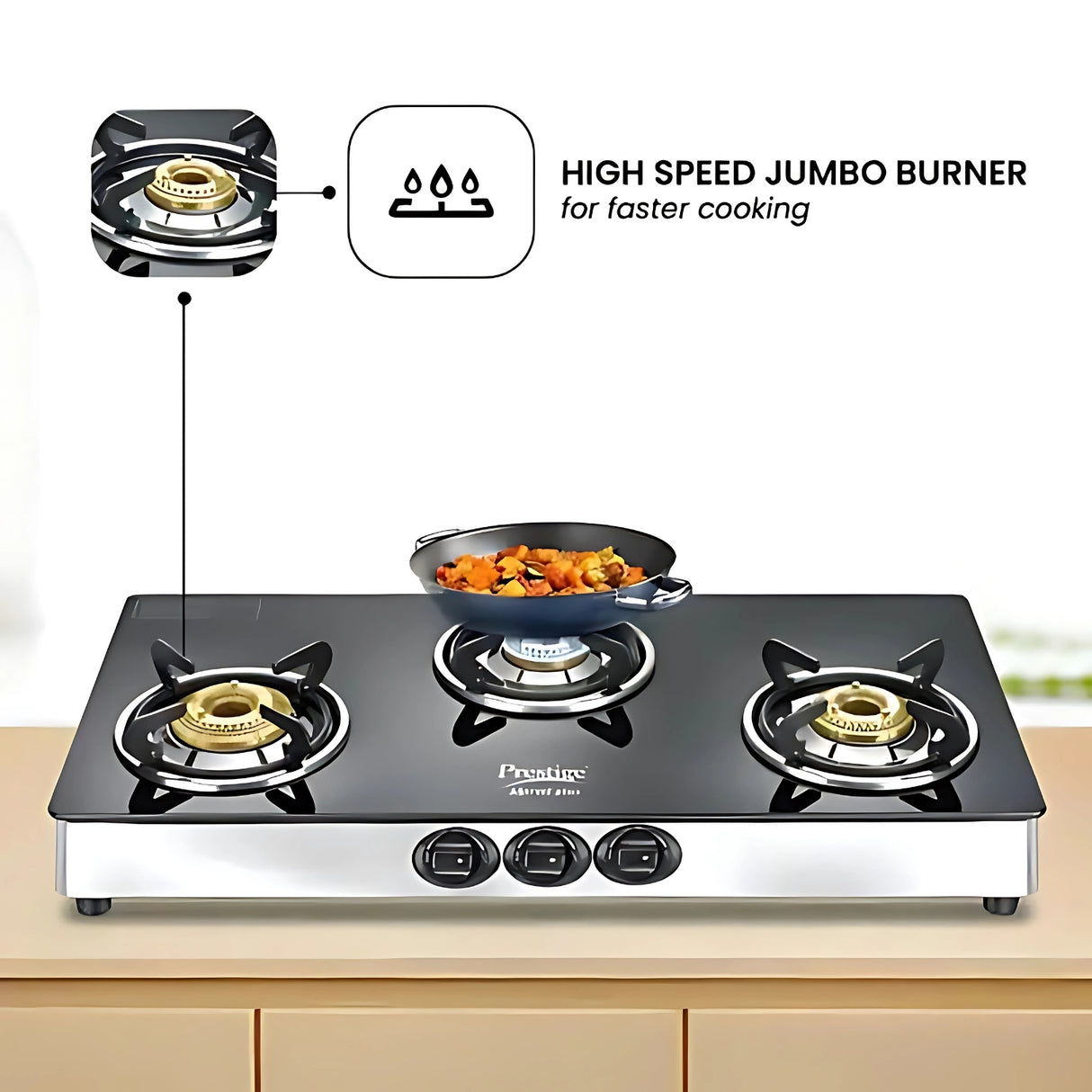 Prestige Marvel Plus GTM 03L 3-Burner Gas Stove – Black