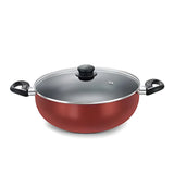 Prestige Omega Deluxe Aluminium NS Deep Kadai with Glass Lid 24 cm - Red