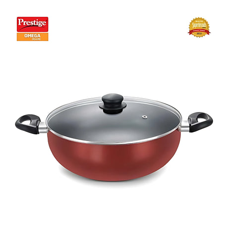 Prestige Omega Deluxe Aluminium NS Deep Kadai with Glass Lid 24 cm - Red