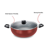 Prestige Omega Deluxe Aluminium NS Deep Kadai with Glass Lid 24 cm - Red