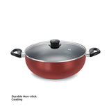 Prestige Omega Deluxe Aluminium NS Deep Kadai with Glass Lid 24 cm - Red