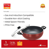 Prestige Omega Deluxe Aluminium NS Deep Kadai with Glass Lid 24 cm - Red