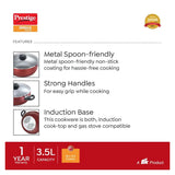 Prestige Omega Deluxe Aluminium NS Deep Kadai with Glass Lid 24 cm - Red