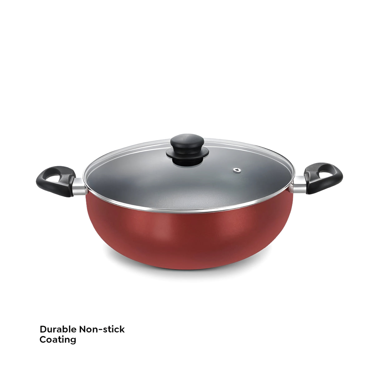 Prestige Omega Deluxe Aluminium NS Deep Kadai with Glass Lid 28 cm - Red