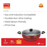 Prestige Omega Deluxe Aluminium NS Deep Kadai with Glass Lid 30 cm - Red