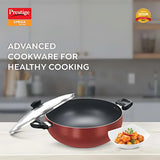 Prestige Omega Deluxe Aluminium NS Deep Kadai with Glass Lid 30 cm - Red