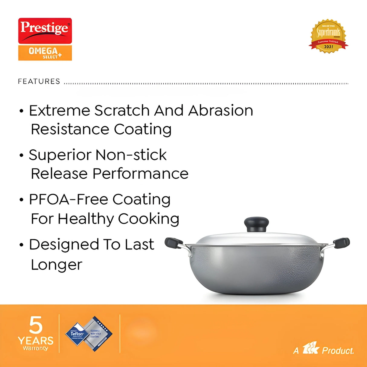 Prestige Omega Select Plus Superior Round Base Kadai with Lid 20 cm - Black