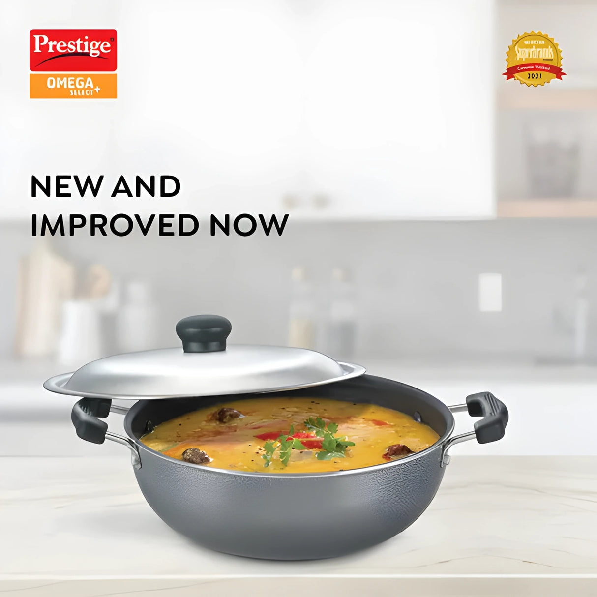 Prestige Omega Select Plus Superior Round Base Kadai with Lid 17 cm - Black