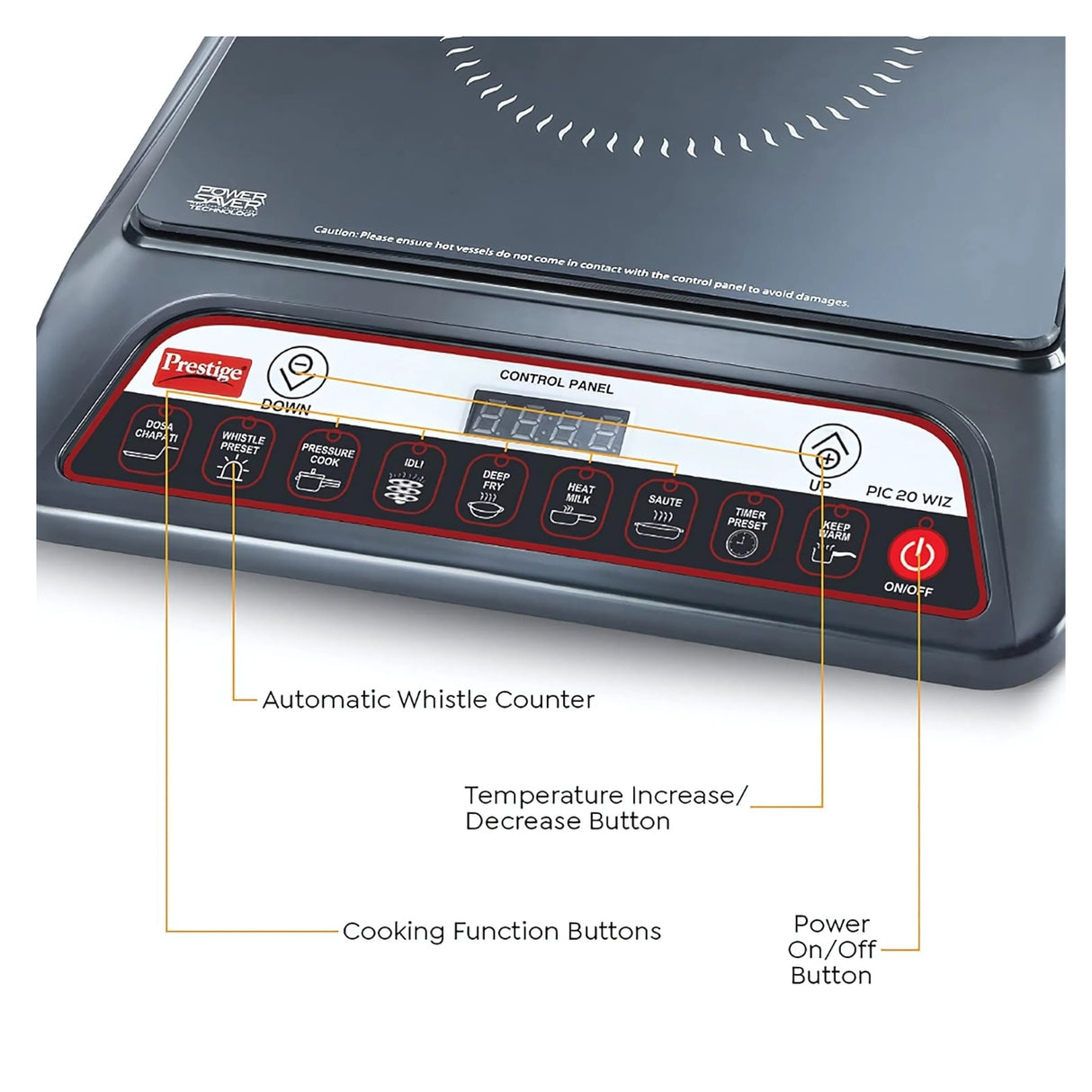 Prestige PIC 20 WIZ Induction Cooktop 1600 Watts - Black