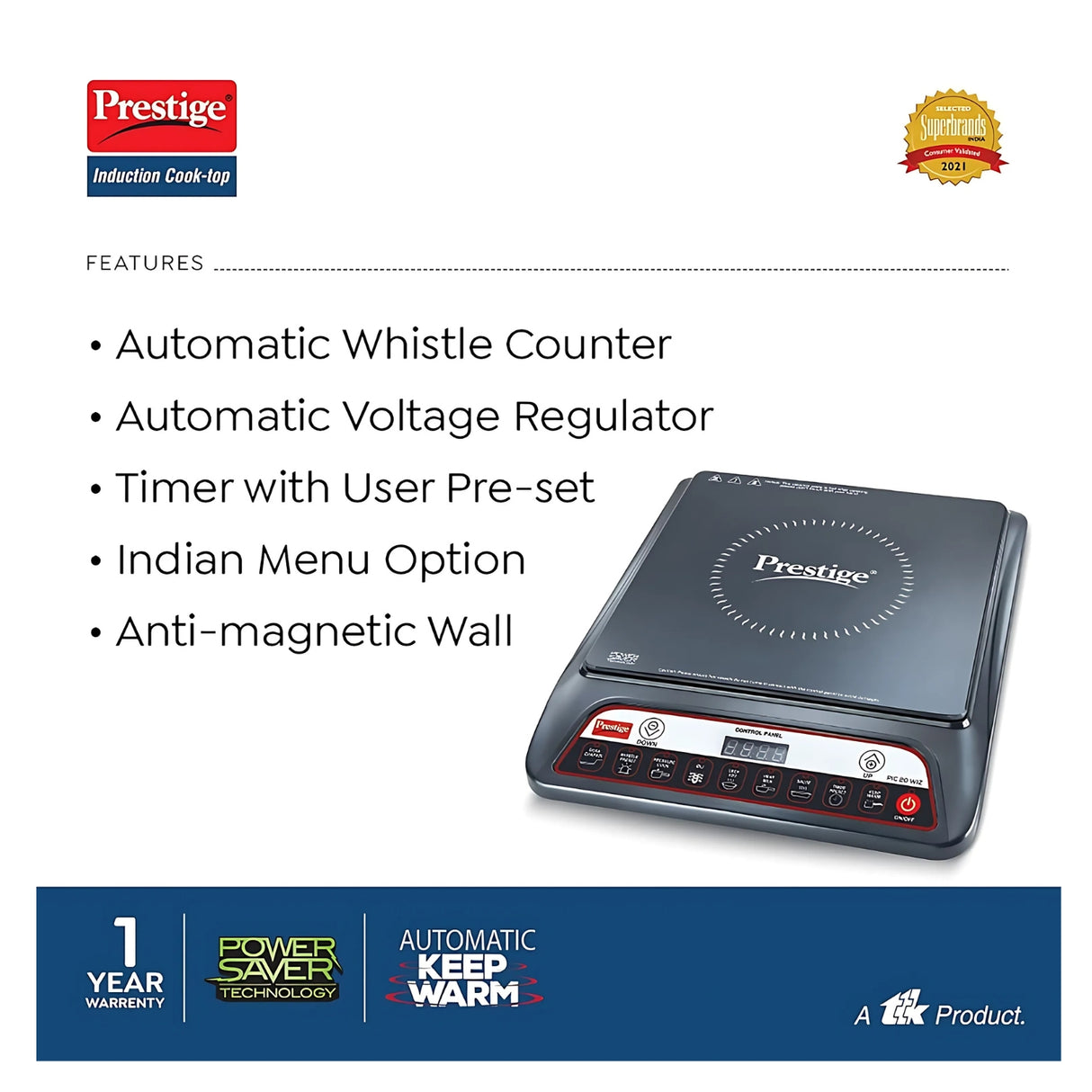 Prestige PIC 20 WIZ Induction Cooktop 1600 Watts - Black